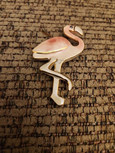 Vintage ceramic flamingo pin - ceramic,